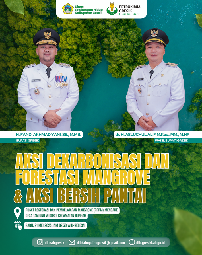 Aksi Dekarbonisasi dan Forestasi Mangrove & Aksi Bersih Pantai di Pusat Restorasi dan Pembelajaran Mangrove (PRPM) Mengare, Desa tanjung Widoro, Kecamatan Bungah.